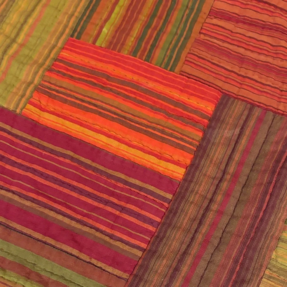 Crate&Barrel Striped Patchwork Quilt in Warm Tones